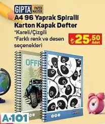 GIPTA A4 96 YAPRAK SPİRALLİ KARTON KAPAK DEFTER
